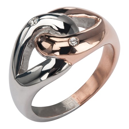 Steel Rose gold plated Knot Ring with Cubic Zirconias - Click Image to Close